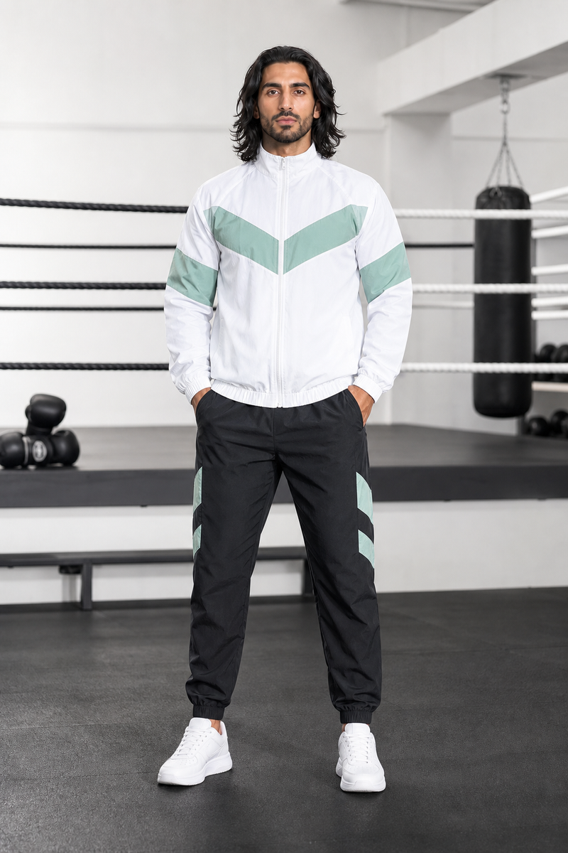 Core Motion Tracksuit — White — ATHENIS Middle Eastern male model