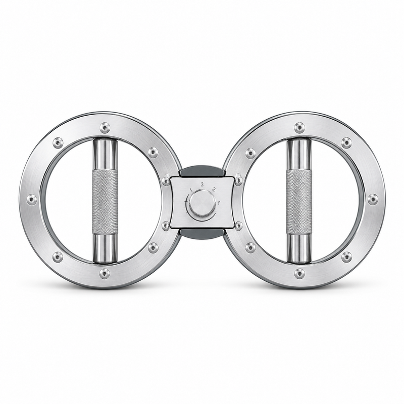 Rotary wrist and forearm strength trainer on white background — front view