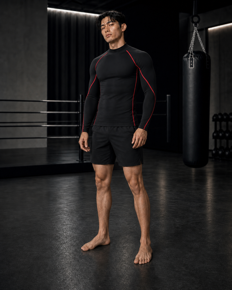 Men’s Long-Sleeve Compression Top — Black 04 — synthetic campaign creative